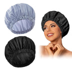Reusable Shower Cap for Women, Large Waterproof Shower Bonnet Washable Elastic Band Bath Hair Hat for Long Hair, Braids(Pink)