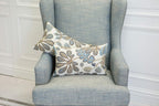 Mika Home Set of 2 Jacquard Tropical Leaf Pattern Oblong Throw Pillow Covers Accent Pillowcase 12X20 Inches,Blue Cream