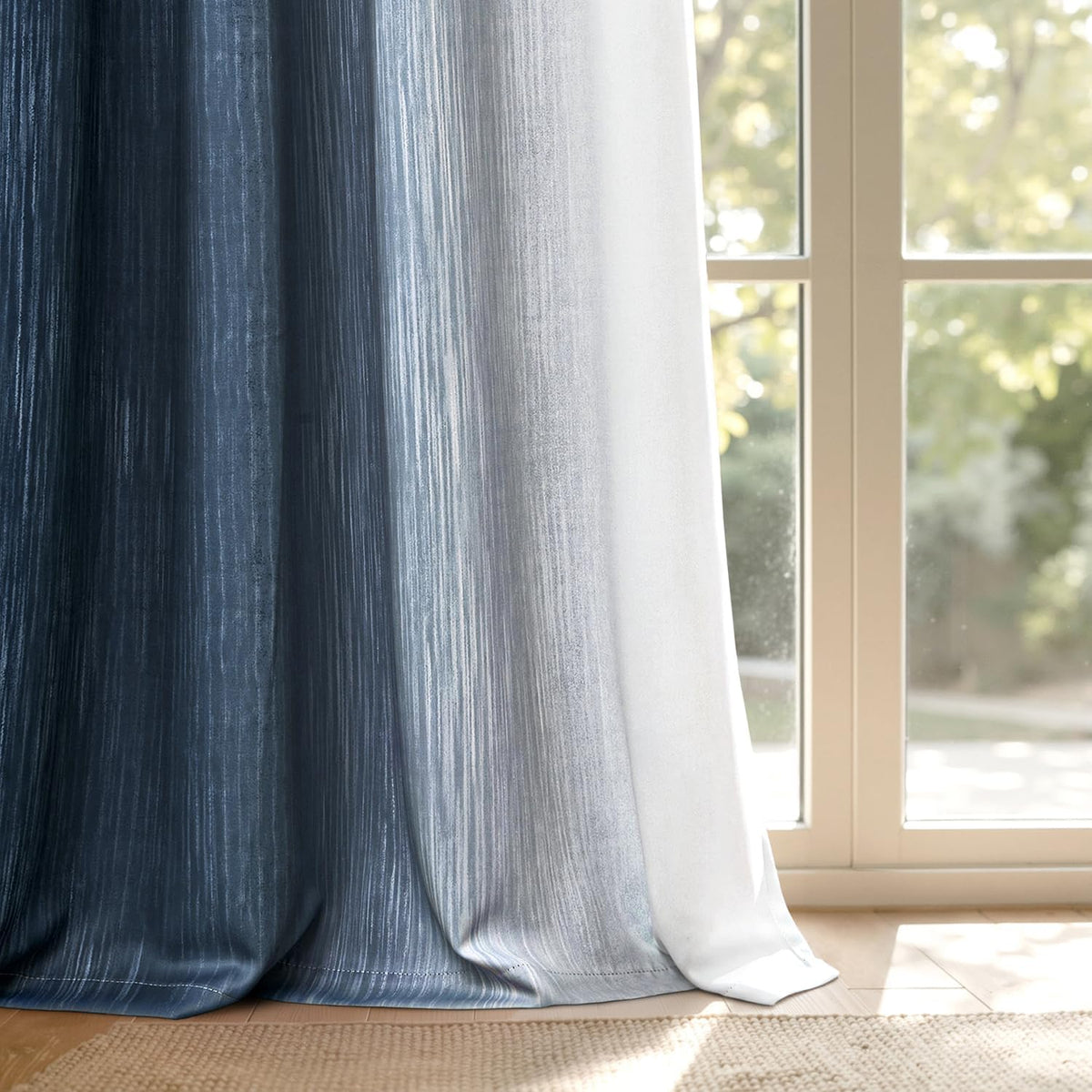 Ombre 100% Blackout Curtains, Navy Blue and Greyish White Full Room Darkening Thermal Insulated 84 Inches Long Drapes for Bedroom/Living Room Grommet Window Treatments Modern 52Wx84L, Set of 2